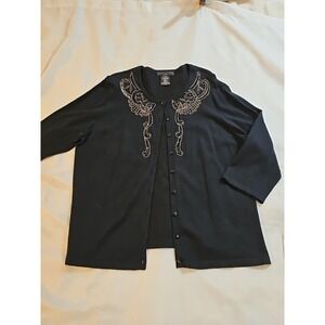 Apostrophe Woman Black Beaded Cardigan‎ Sweater Size 16 - 18 W